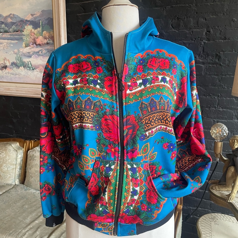 Designer Hoodie - Vibrant Folk Rose and Floral Print - New Without Tags